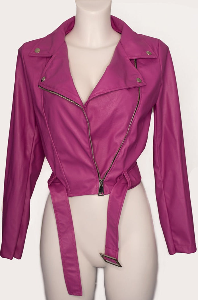Chaqueta corta de cuero sintético con cremallera frontal solida GJ