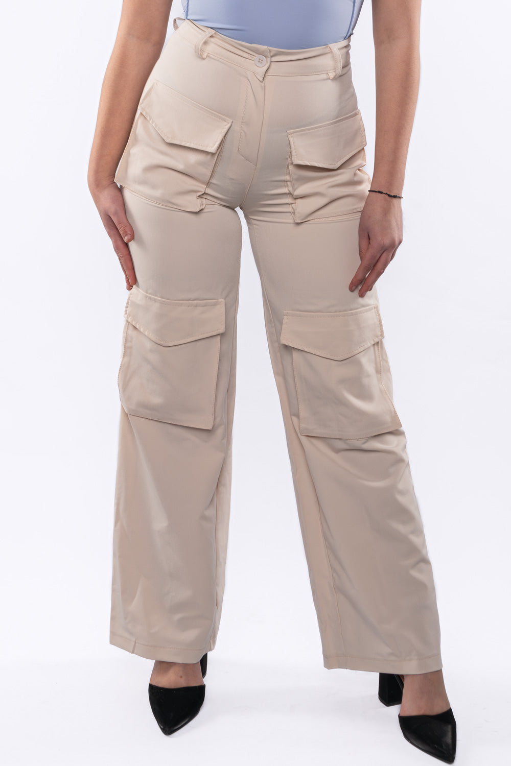 Pantalón drill de pierna ancha bolsillos