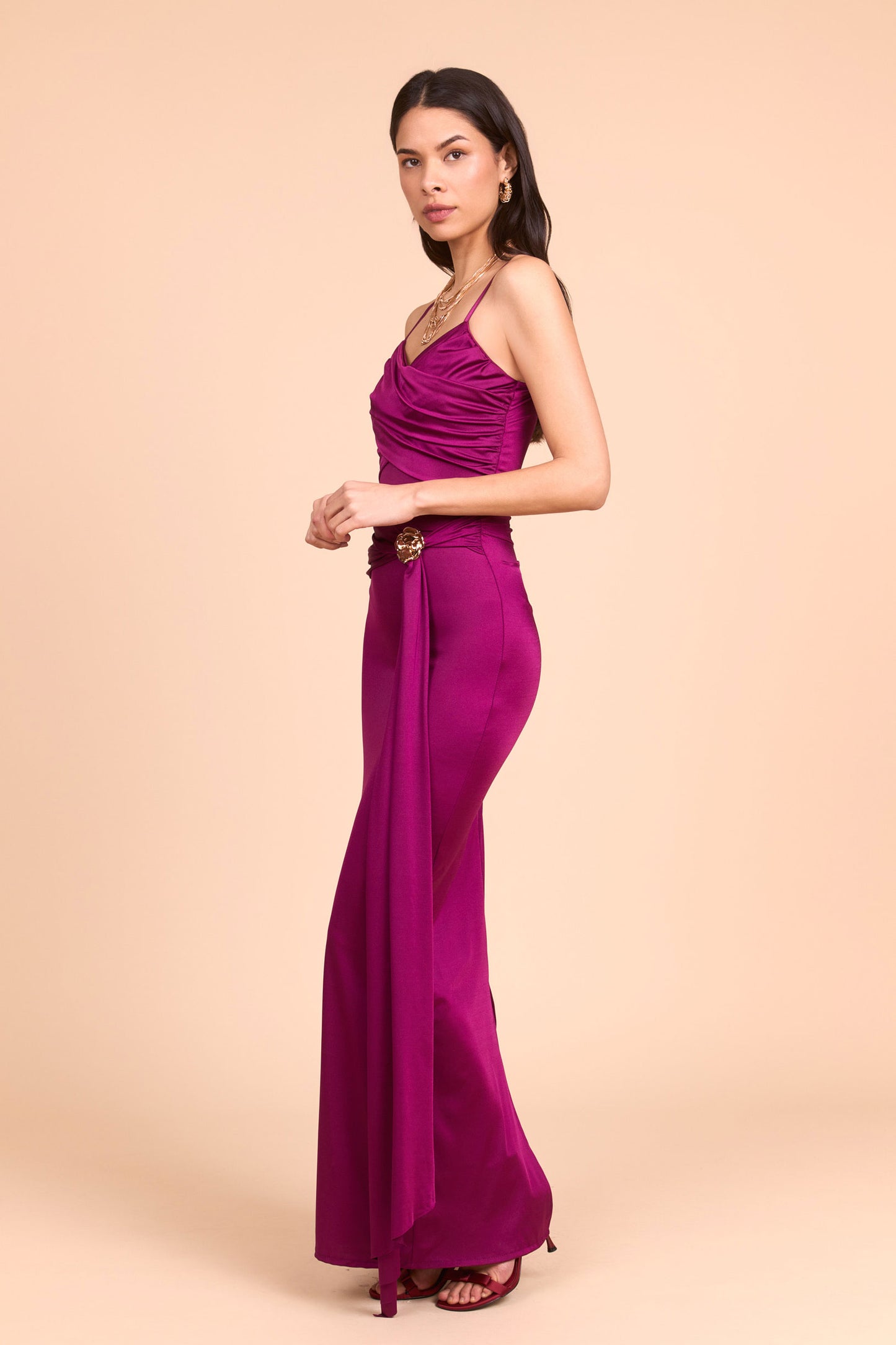 Vestido largo flor con tirantes de fiesta