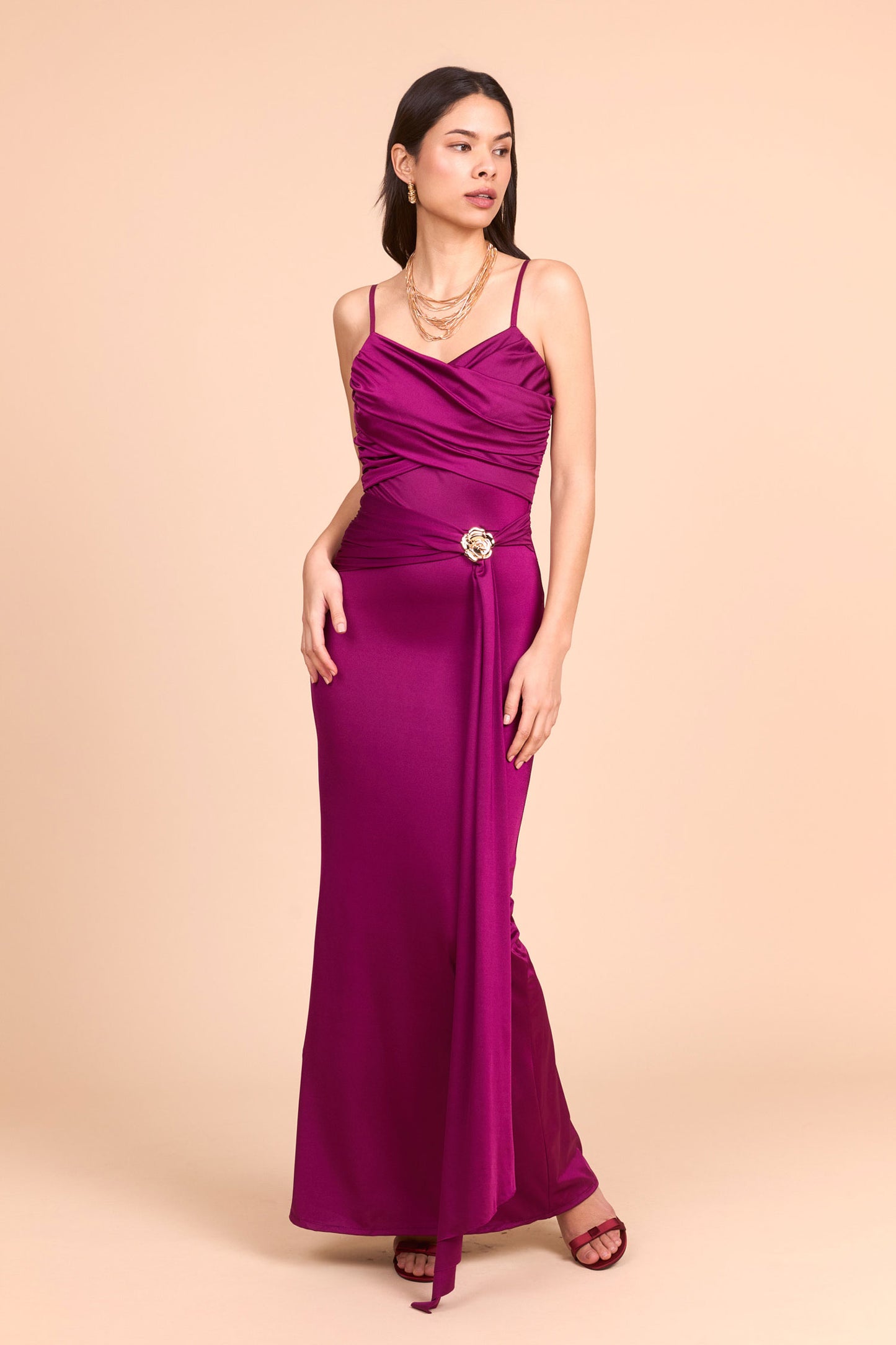 Vestido largo flor con tirantes de fiesta