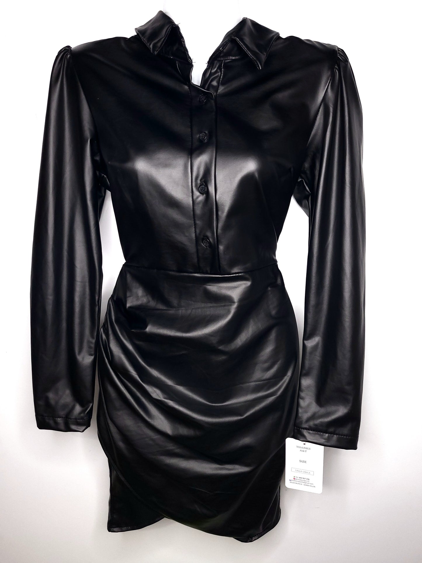 Vestido corto Polipiel Botón