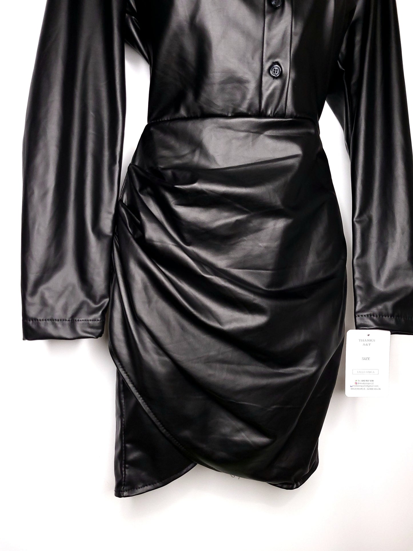 Vestido corto Polipiel Botón