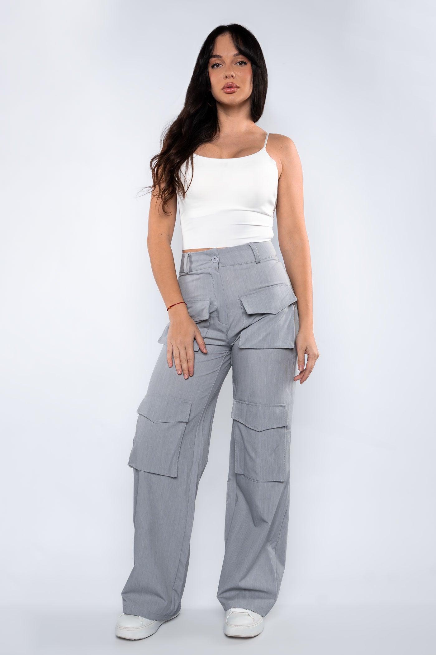 Pantalón drill de pierna ancha bolsillos