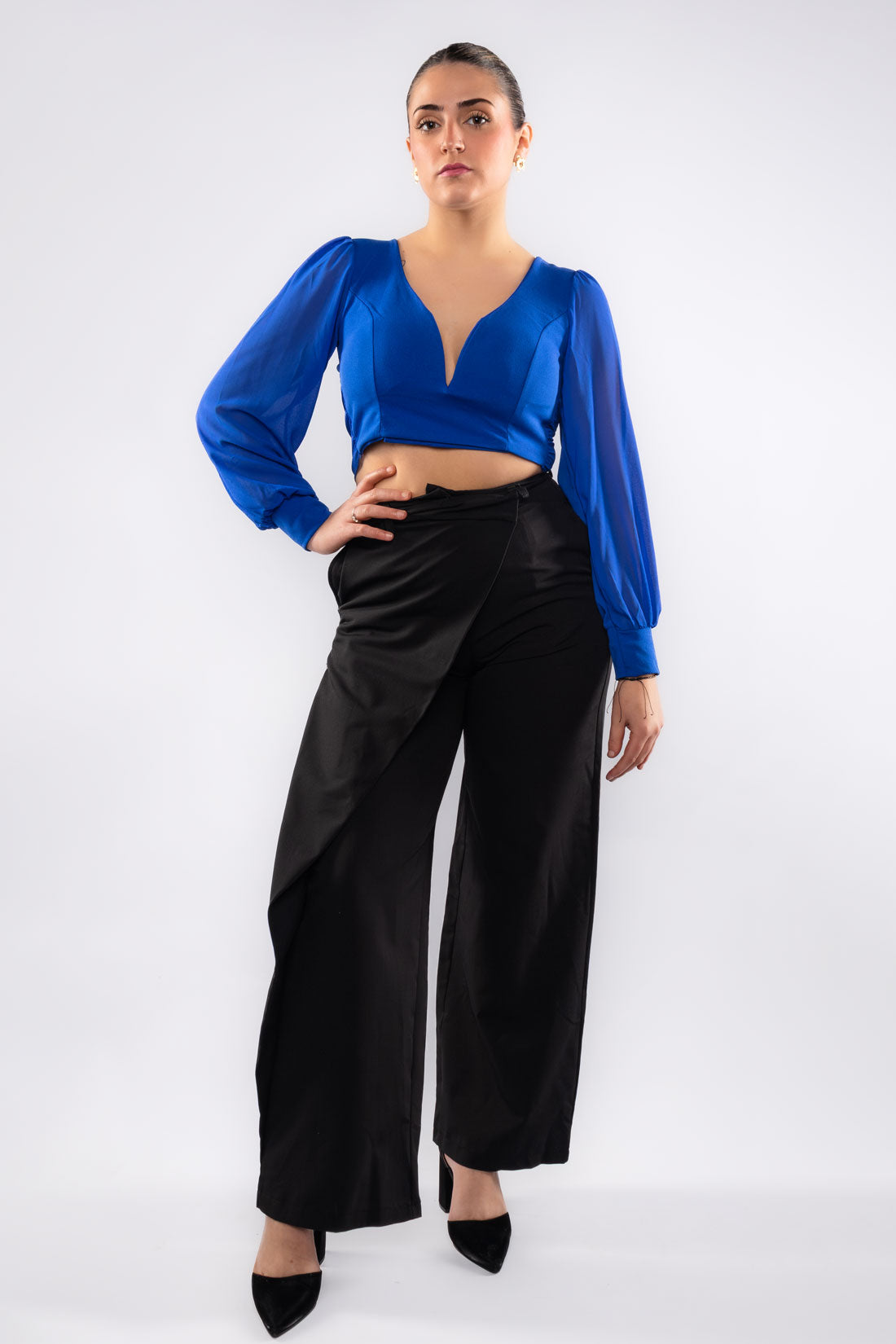 Top blusa manga gasa espalda descubierta