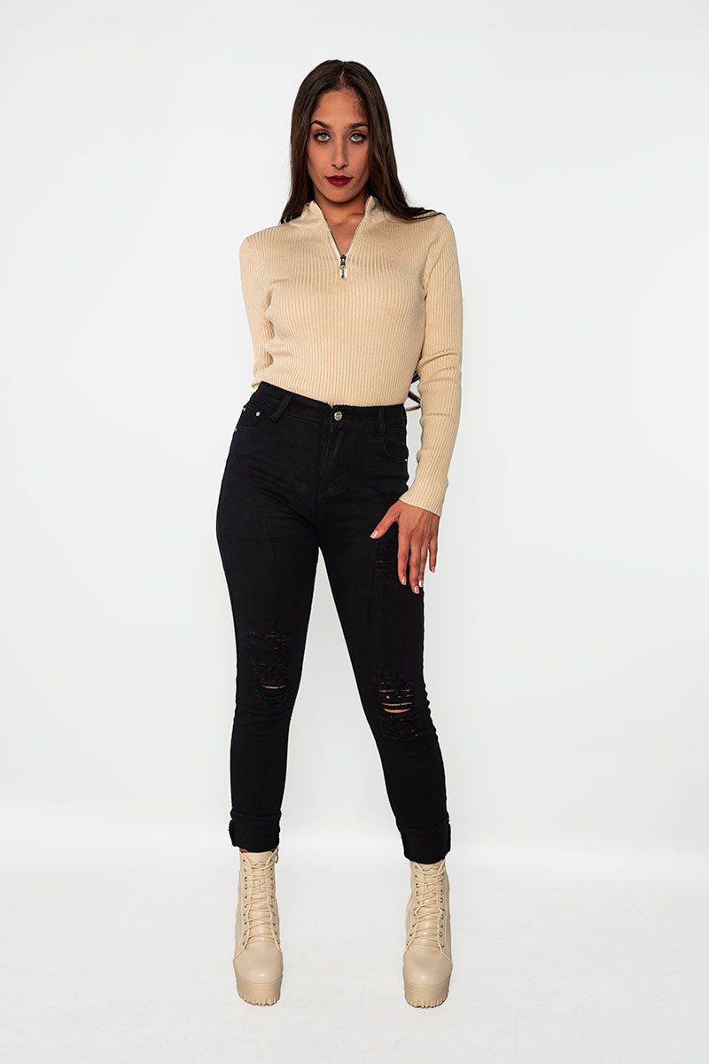 Pantalón vaquero PUSH UP  KIWI pitillo con rotos