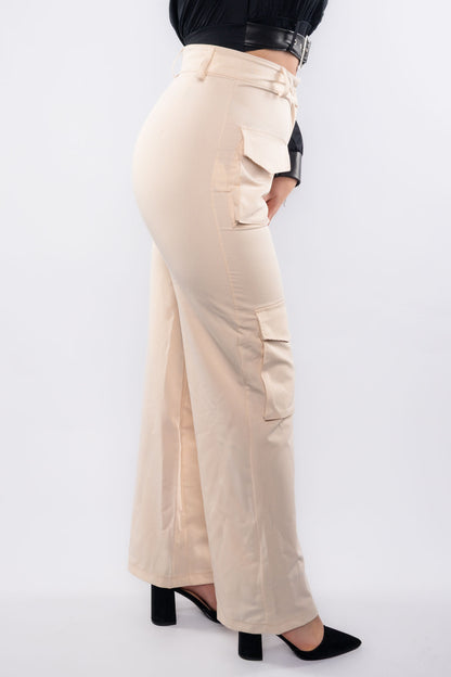 Pantalón drill de pierna ancha bolsillos