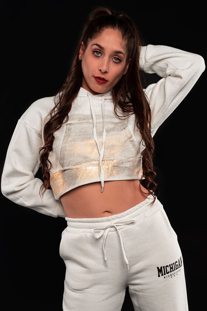 Sudadera cropped capucha cordón de ajuste