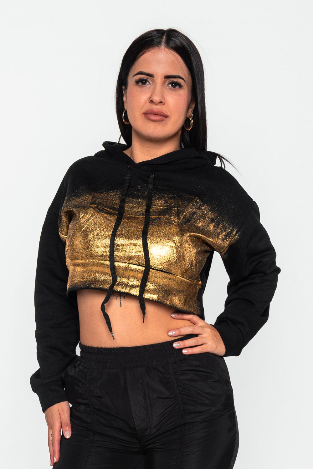 Sudadera cropped capucha cordón de ajuste