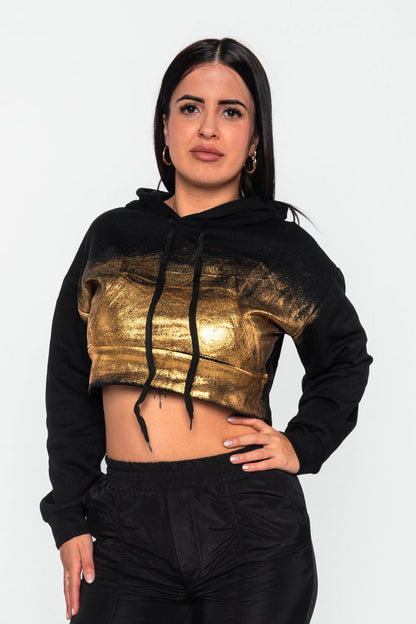 Sudadera cropped capucha cordón de ajuste