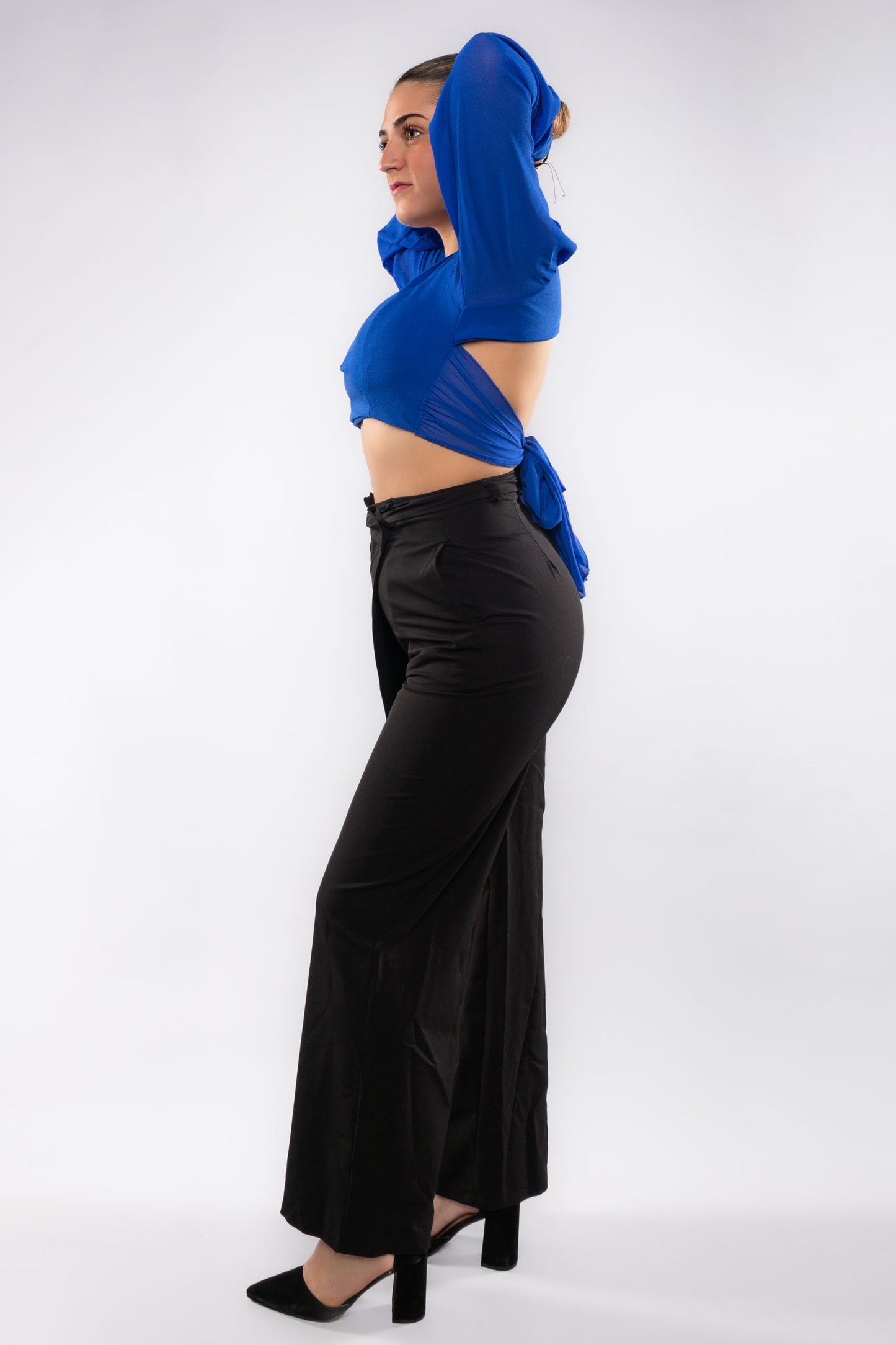 Top blusa manga gasa espalda descubierta