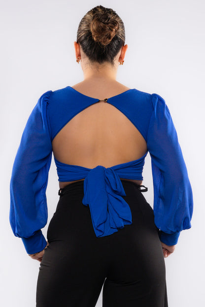 Top blusa manga gasa espalda descubierta