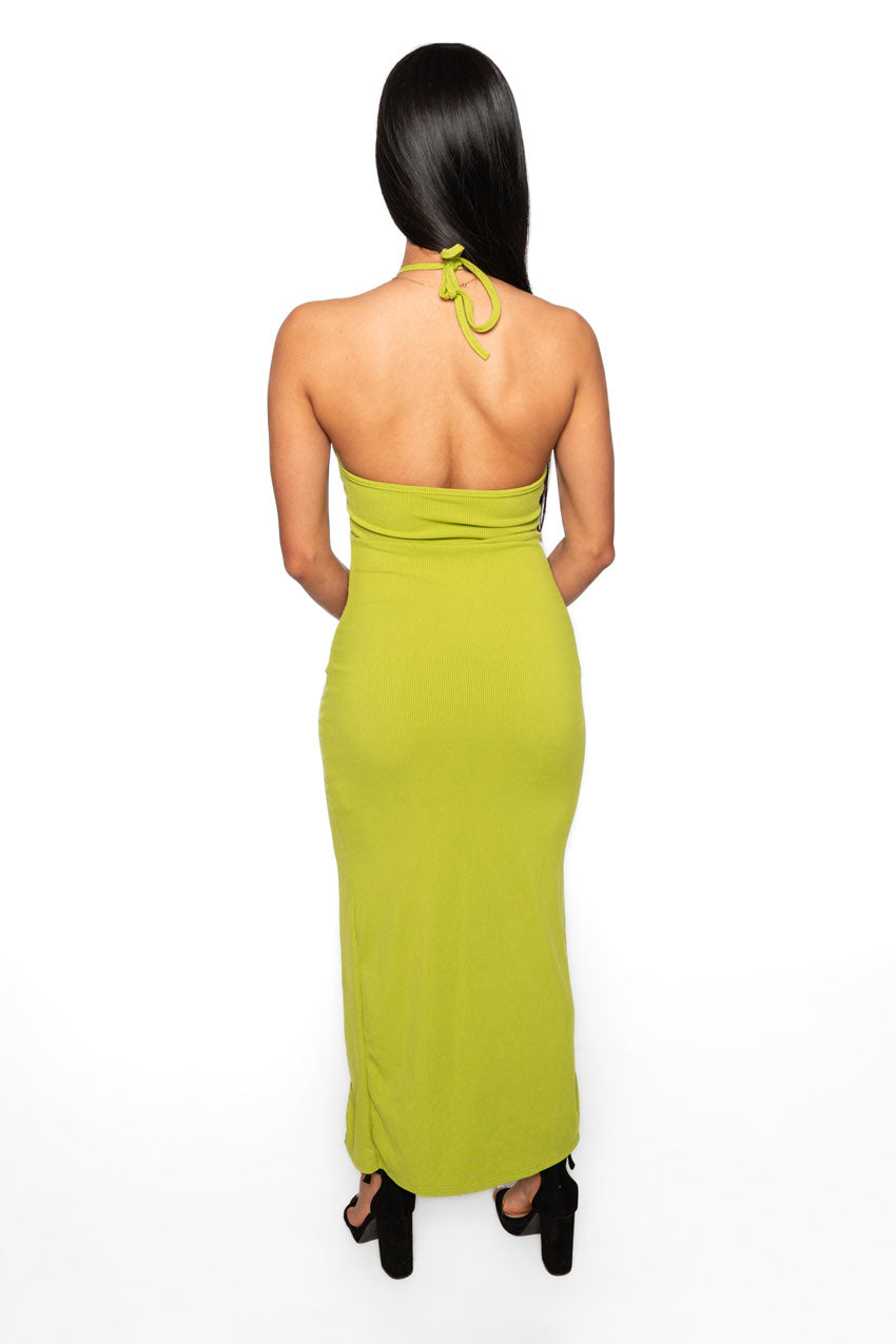 Vestido midi  tejido canalé con abertura