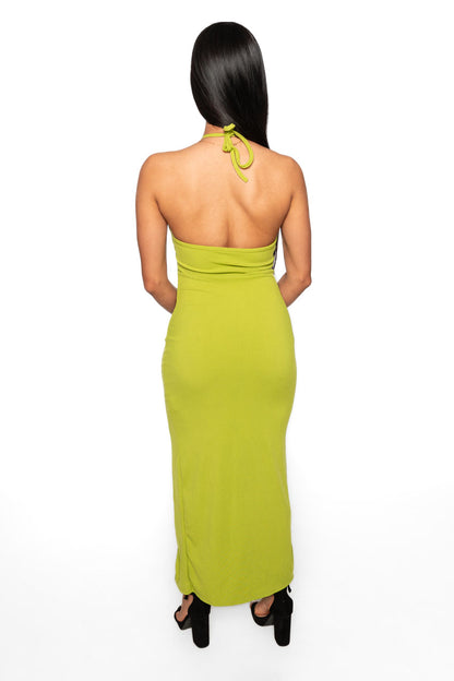 Vestido midi  tejido canalé con abertura