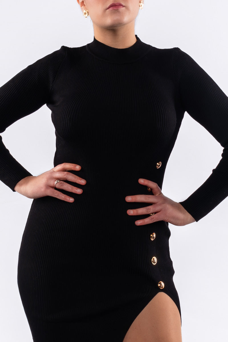 Vestido corto de tejido canalé manga larga