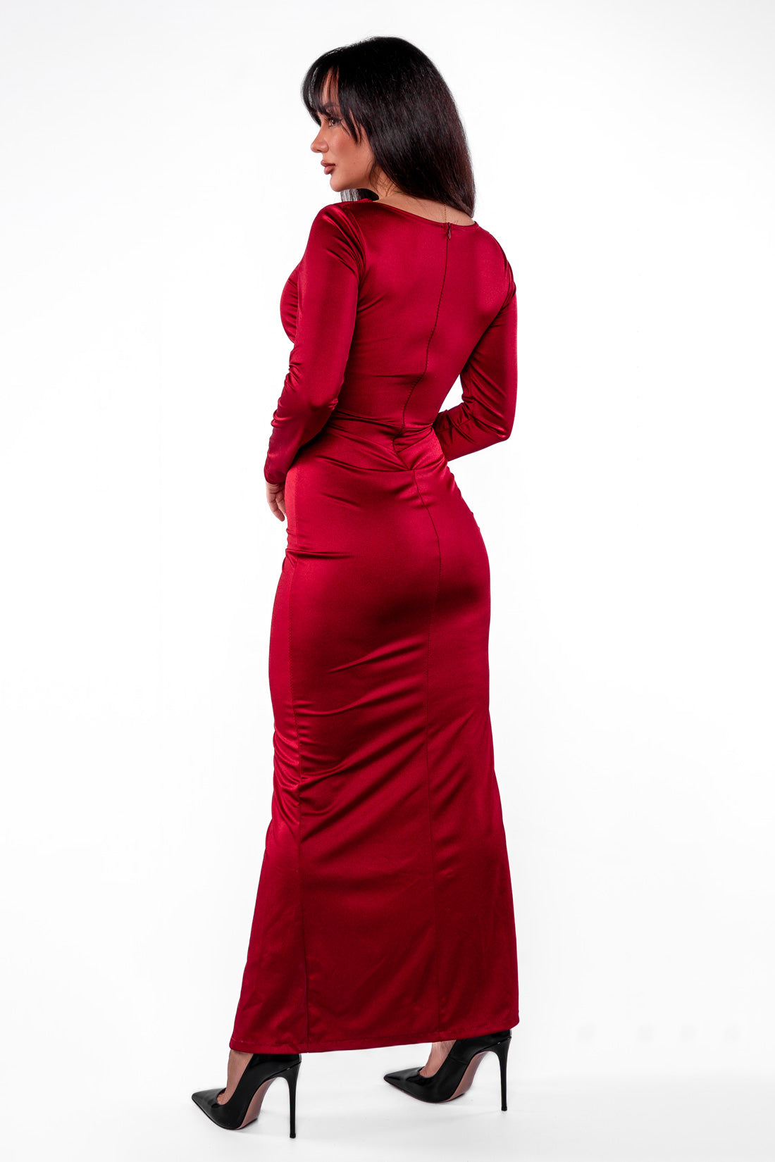 Vestido maxi con abertura frontal de manga larga