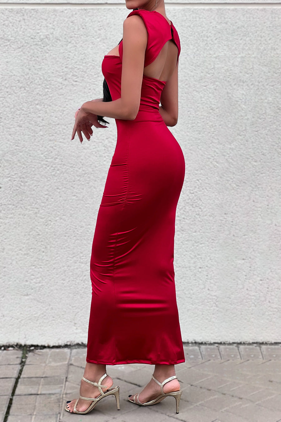 Vestido largo de licra ,elegante de cuello alto escote