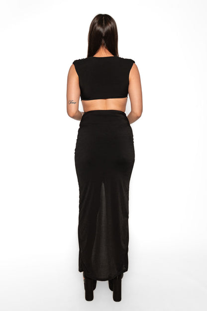 Vestido largo sexi ajustado nudo y lazo  con aberturas sin mangas