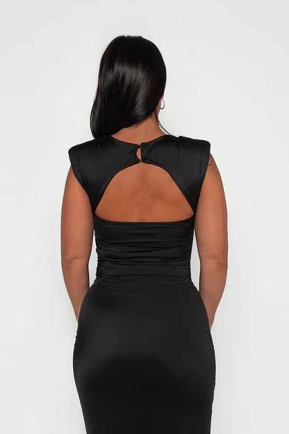 Vestido largo de licra ,elegante de cuello alto escote