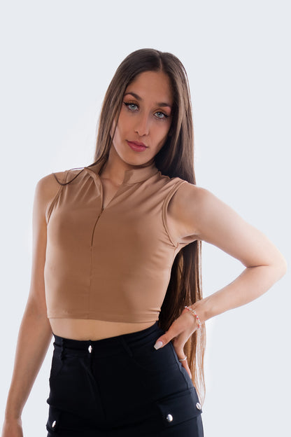 Top crop deportivo con cremallera