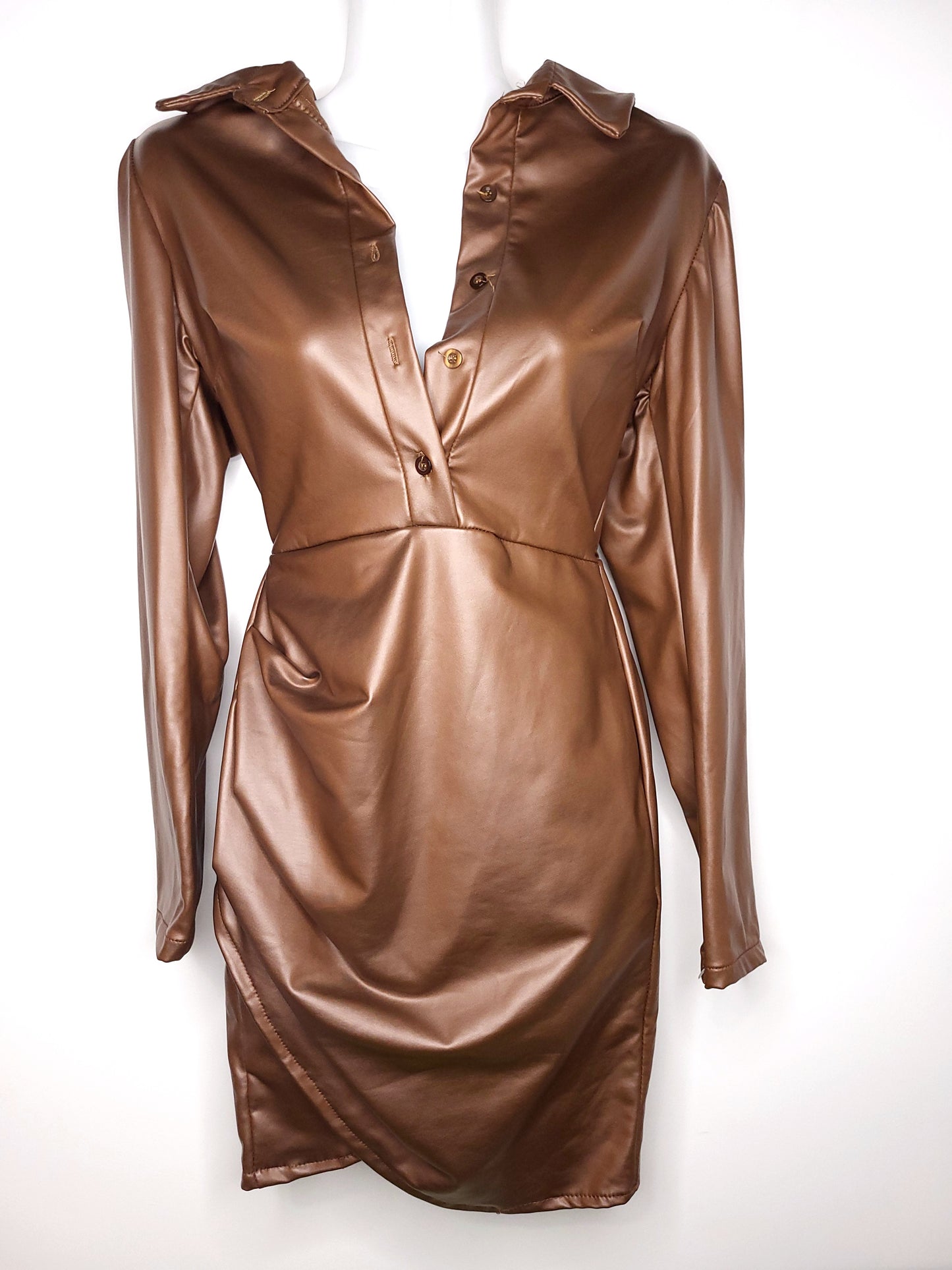 Vestido corto Polipiel Botón