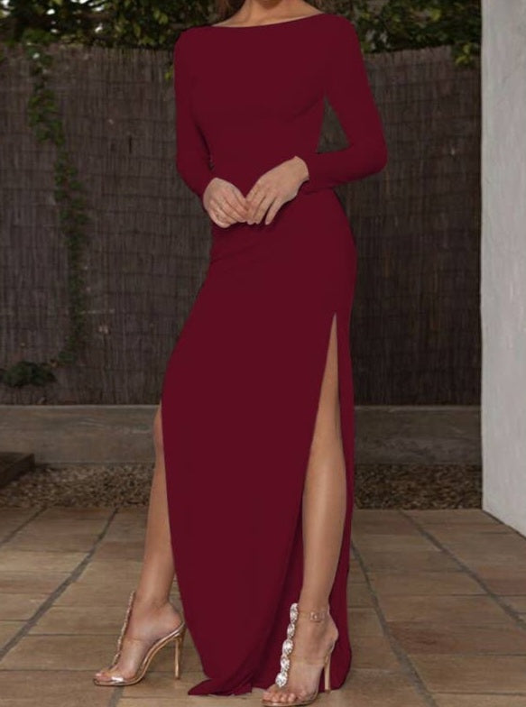 Vestido maxi formal de color sólido de espalda descubierta