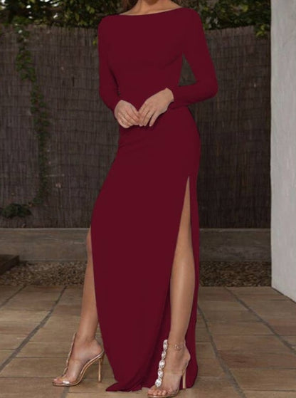Vestido maxi formal de color sólido de espalda descubierta
