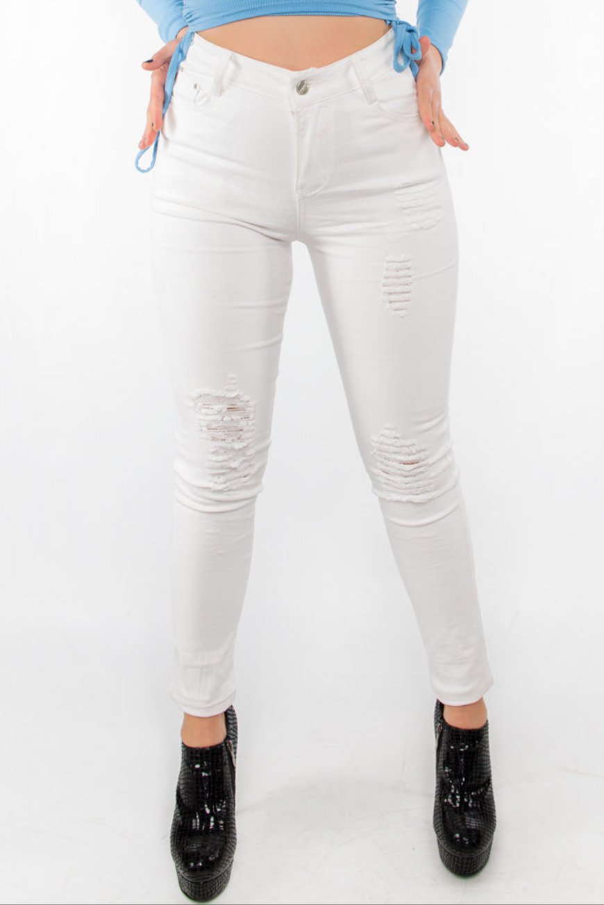 Jeans de pitillo talle alto PUSH UP vaquero roto