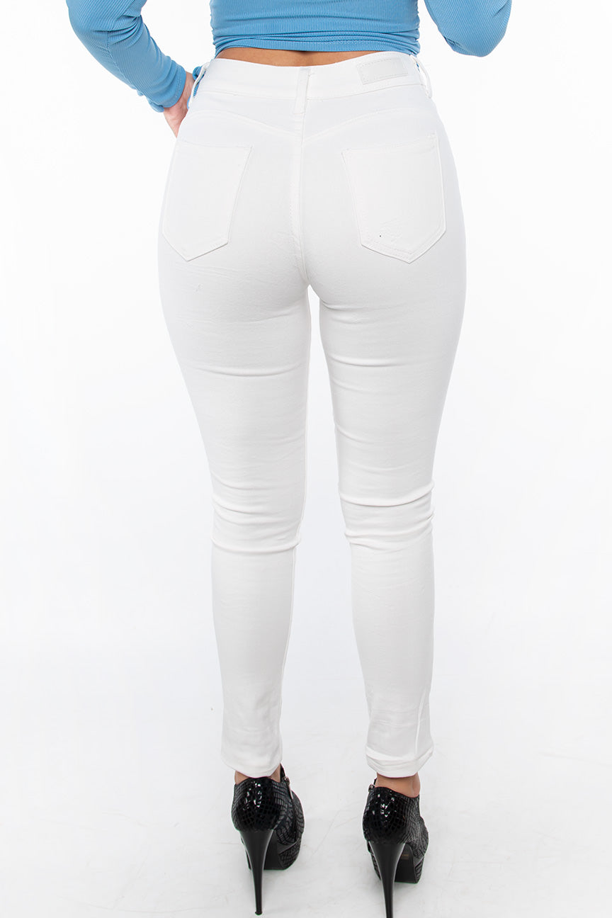 Jeans de pitillo talle alto PUSH UP vaquero roto
