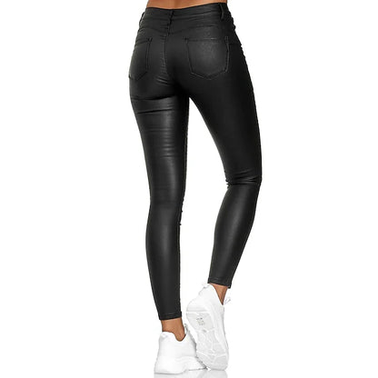 Pantalón Jeans de cuero sintético con diseño de talle alto